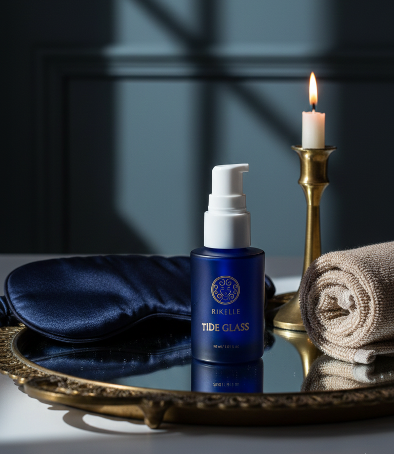 Blue pump bottle spa setting