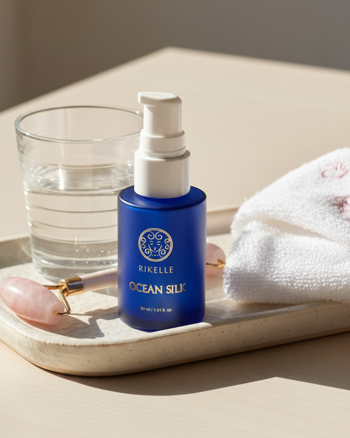 Blue bottle of Rikelle Ocean Silk