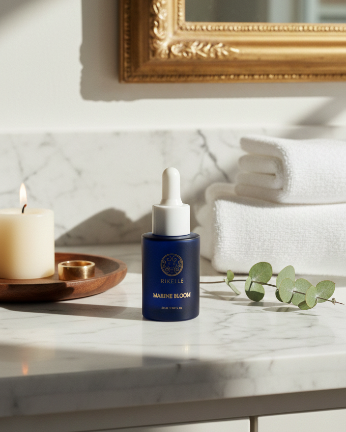 Blue serum bottle scene