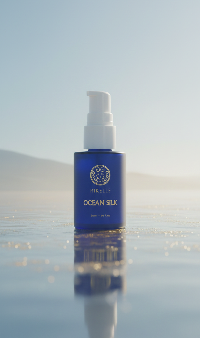 Blue bottle of Rikelle Ocean Silk serum